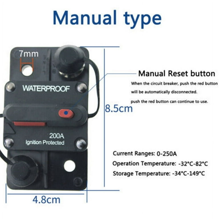 60Amp Circuit Breaker DC 12V-48V For Marine Boat Trolling Motor Automotive Rv Trailer Car Solar System Battery Disconnect Manual Reset Switch Ip67 Waterp