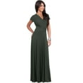 thumbnail image 5 of KOH KOH Long V-Neck Flowy Cap Short Sleeve V-Neck Bridesmaid Wedding Guest Party Formal Summer Sundress Tall Gown Maxi Dress Dresses For Women Olive Green X-Small US 2-4 NT074, 5 of 7