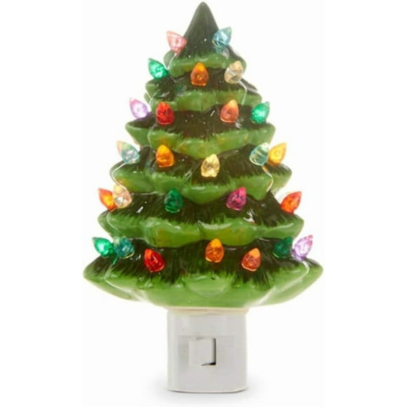 RAZ Imports Vintage Lighted Christmas Tree Forest Green 6 x 3.75 Ceramic and Plastic Holiday Night Light Children Adults