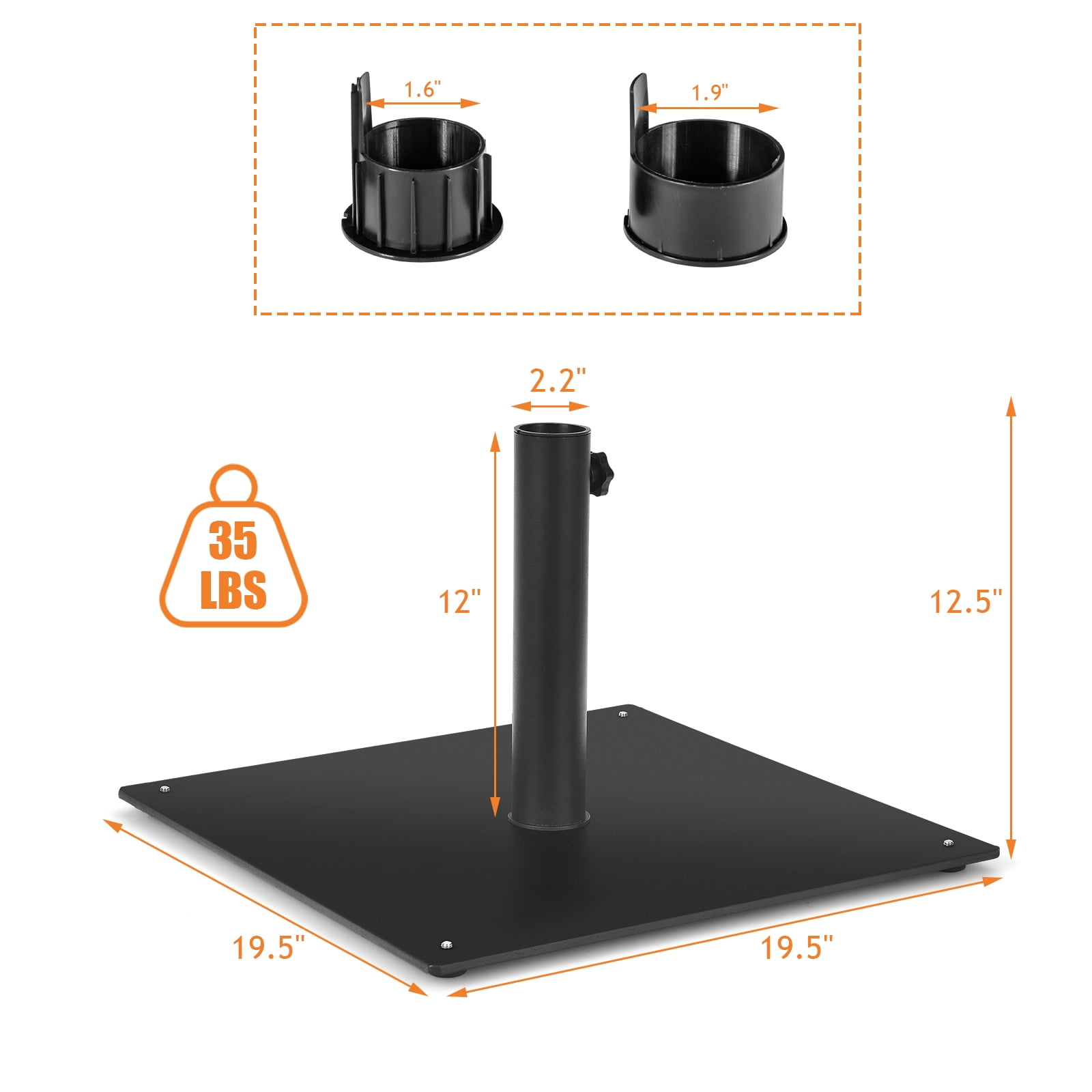 Topbuy 20” x 20” Patio Umbrella Base 35 LBS Heavy Duty Square Umbrella Stand for Courtyard, Poolside, Garden, Black