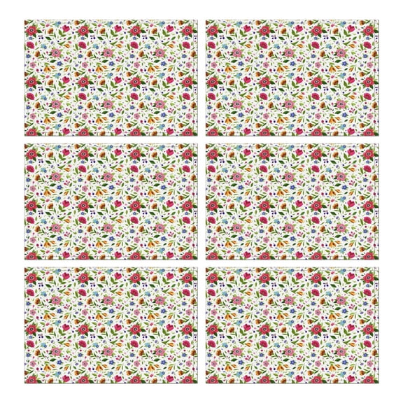 Vintage Sunflower Placemats Set of 6, Machine Washable Heat Resistant Linen Table Mats with Boho Floral Pattern Featuring Rustic Butterflies, Bees, and Yellow Blooms