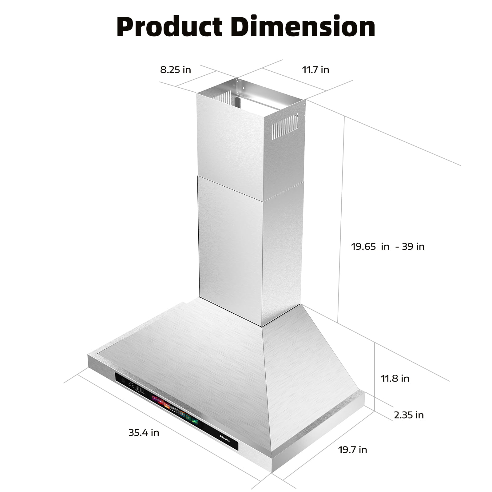 Brano 36-Inch Wall Mount Range Hood, 900 CFM, Stainless Steel, Ducted/Ductless Convertible