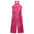 thumbnail image 6 of Eandarui Kids Girls Halter Neck Sequins Birthday Party Romper Sleeveless Jazz Latin Dancewear Hot Pink 14, 6 of 7