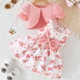 thumbnail image 2 of YuYuBao Toddler Girls Outfits Sets Summer Floral Print Tank Dress with Cardigan Coats cute bowknot Sundress Sets Outdoor Beach Vacation Outfits, 18-24 Months, 2 of 7