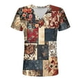 thumbnail image 7 of ZQUUVOU Women's T-Shirt V-Neck Button Printed Short Sleeve Blouse Burgundy (L), 7 of 7