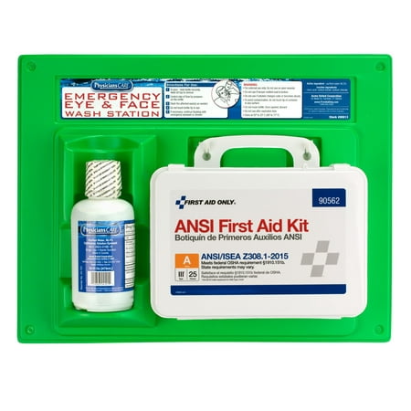 PhysiciansCare Eyewash Station, Single 16 Oz. Screw Cap Bottle, With ANSI 2015 First Aid Kit