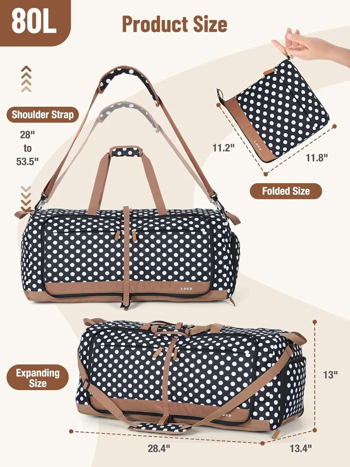 80L Large Foldable Travel Duffle Bag for Women - Separate Shoe Compartment, Carry On Weekend/Overnight/Hospital Bag with Straps (Blue Stripes)