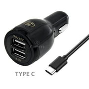 Fast Car Charger Combo For Kyocera DuraForce Pro 2 Phones - Dual USB 4.3 Amp Car Charger with 3 Feet Type C USB Cable - Black