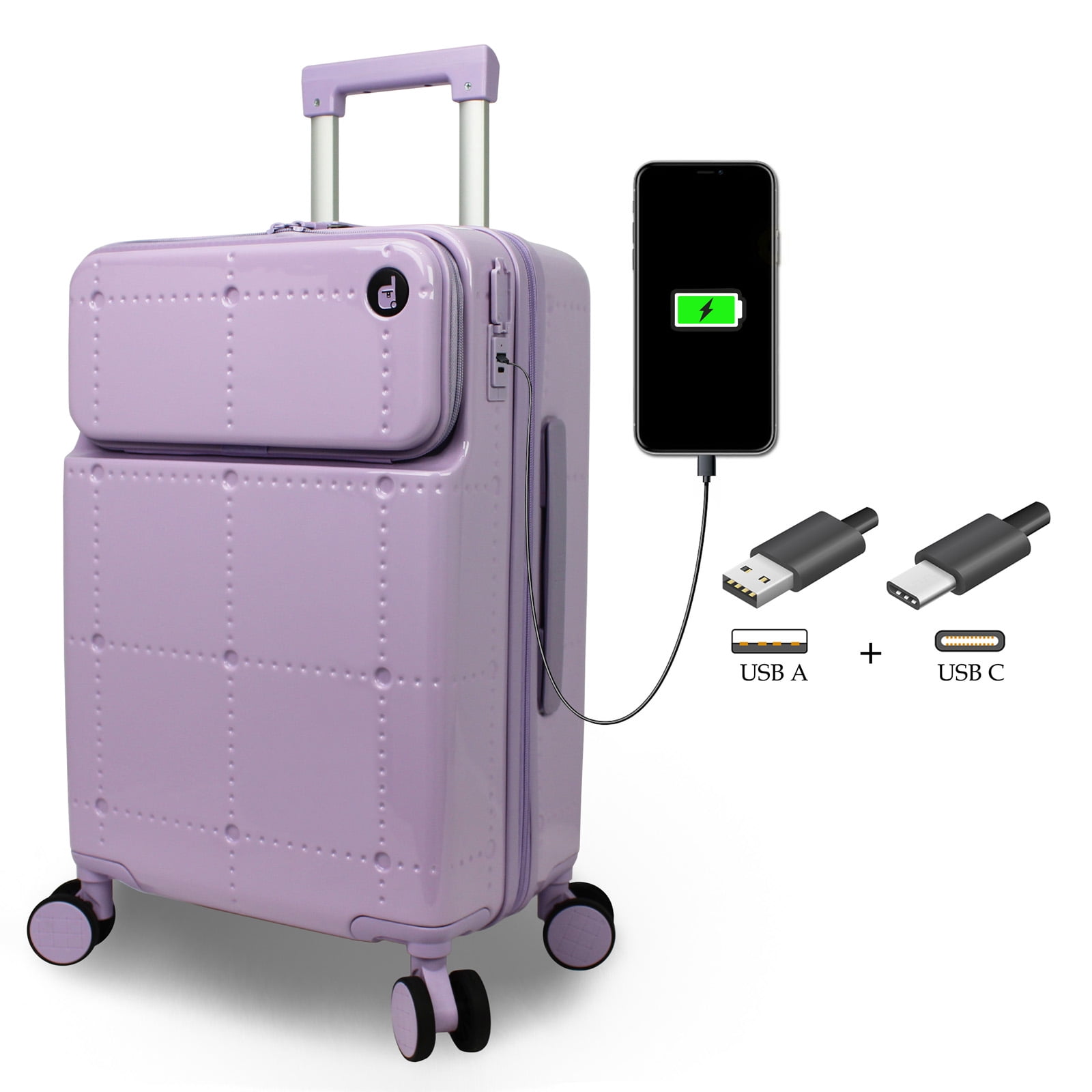 World Traveler Dejuno Avery Smart 20-Inch Carry-On Luggage with USB & USB-C Ports - Lavender