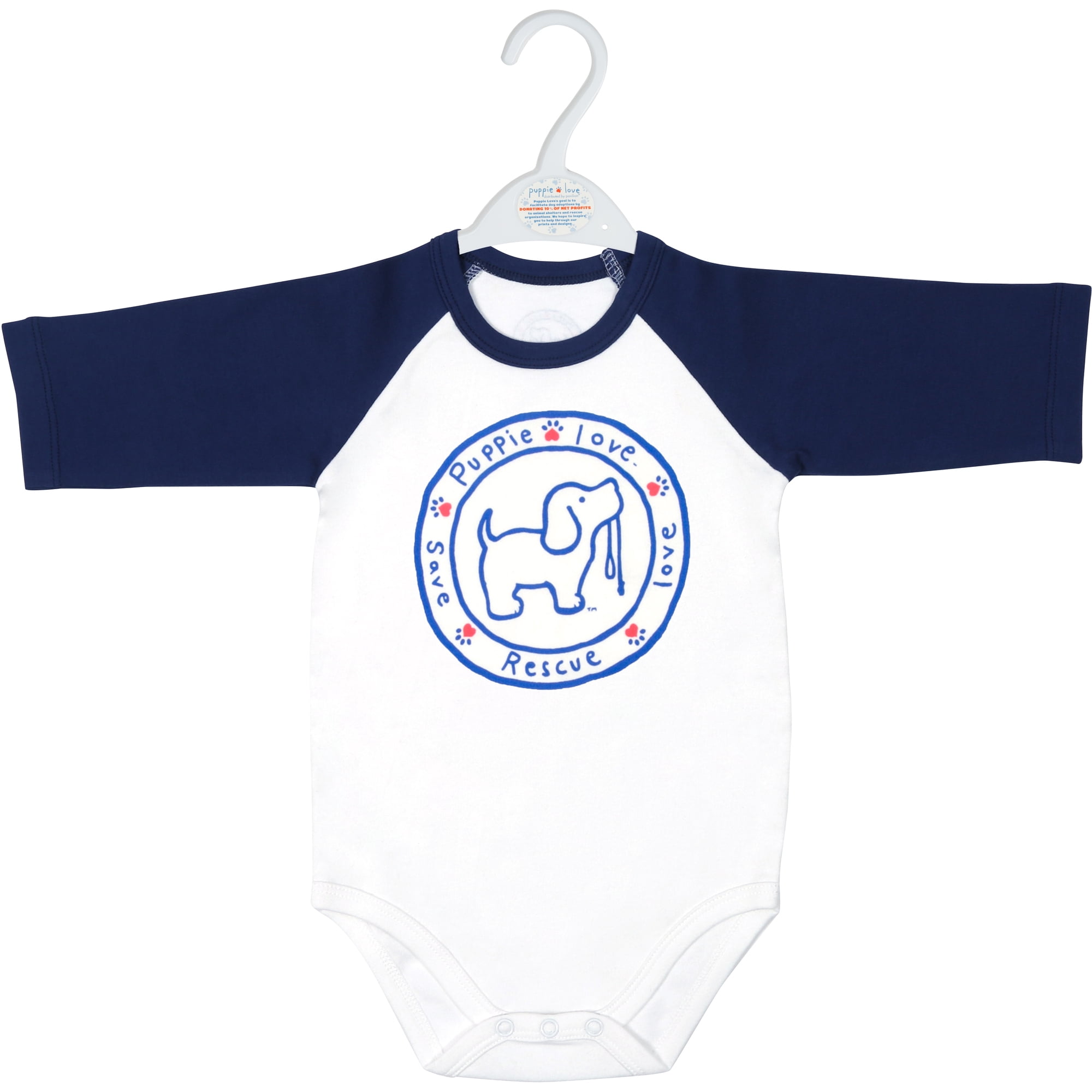 Pavilion Gift Company - Puppie Love - 6-12 Months
3/4 Length Navy Sleeve Onesie