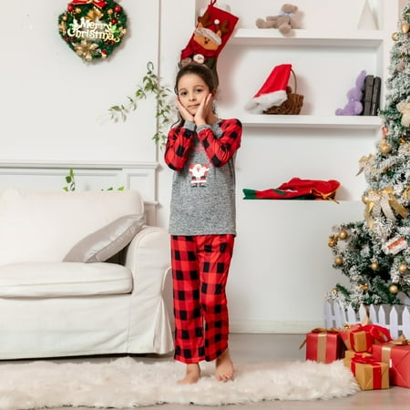 

Sixuan Christmas Pajamas for Family Red Family Christmas Pjs Matching Sets Family Christmas Hat Pajamas Set Plaid Print Xmas Sleepwear Homewear for Kids