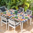 thumbnail image 2 of Retro Bohemia Floral Table Cloths for 5 Foot Rectangle Tables, Blue Purple Flowers Boho Style Beige Patio Waterproof Elastic Fitted Tablecloths, Washable Rectangular Table Cover for Camping, 2 of 8