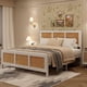 thumbnail image 1 of Chic queen size bohemian rattan platform marco de cama: cabecero included, strong metal slats, noise-free design, no box spring required, blanca, 1 of 8