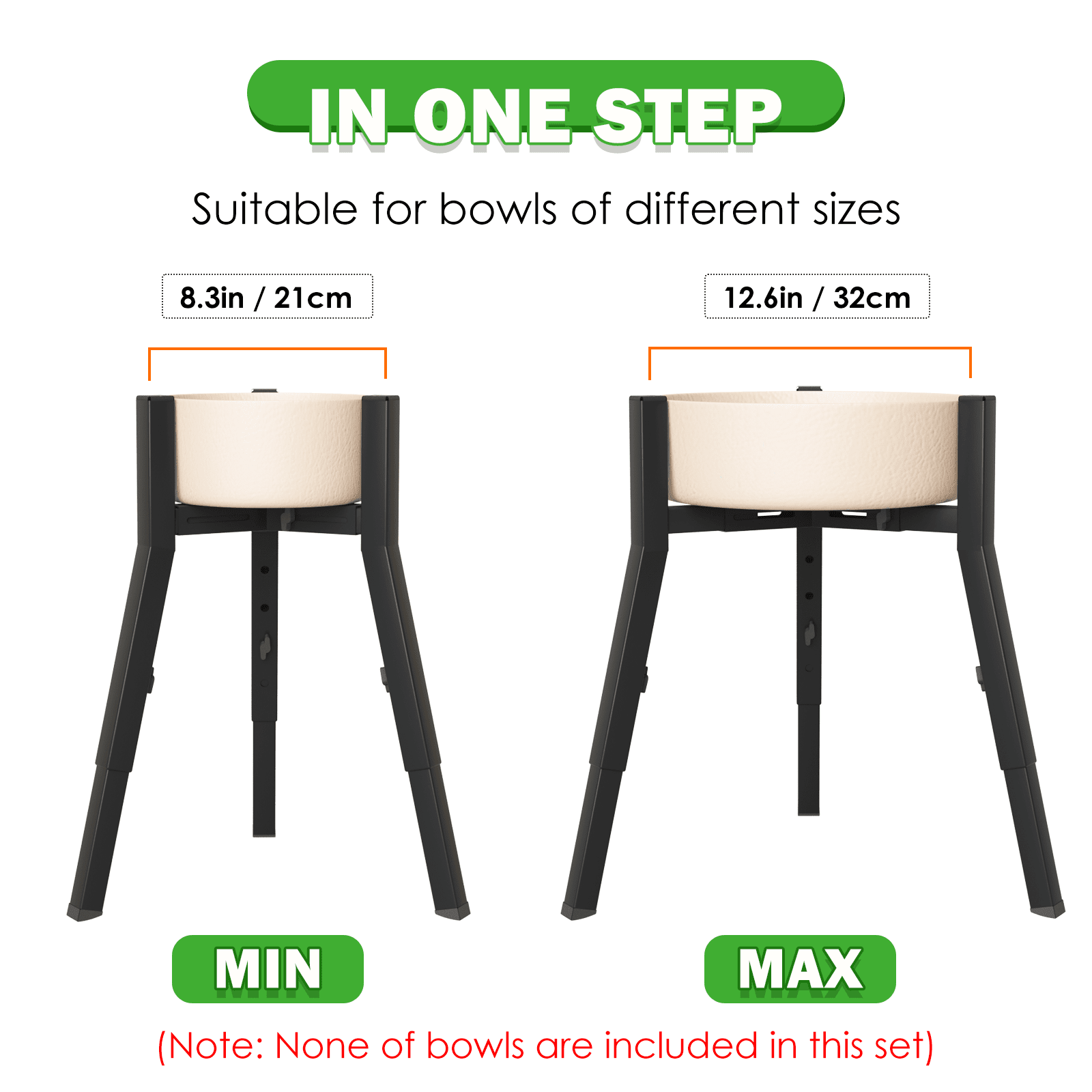 Adjustable Height & Width Elevated Dog Bowl Stand for Large Dogs, Single Raised Feeder Station (Bowl Not Included)