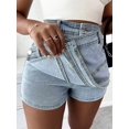 thumbnail image 5 of Women'S High Waisted Denim Skorts with Asymmetrical Button Wrap Design Light Blue 4XL, 5 of 7