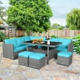 thumbnail image 2 of Patiojoy Outdoor Wicker Coversation Set, 7 Piece, with Turquoise Cushions, 2 of 10