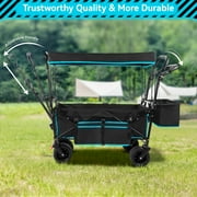 Collapsible Garden Wagon Cart with Removable Canopy, VECUKTY Foldable Wagon Utility Carts with Wheels and Rear Storage, Wagon Cart for Garden Camping Grocery Shopping Cart, Red