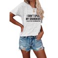 thumbnail image 1 of Blusa elegante y holgada de manga corta para fiestas, talla M Camiseta con estampado de letras para mujer en gris grafito, 1 of 6