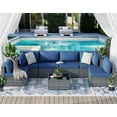 thumbnail image 5 of Walsunny 7 Pieces Patio Conversation Set, All-Weather Rattan Wicker Patio Furniture Sets with 6 Chairs and 1 Coffee Table, Washable Couch Cushions,Sliver Rattan Navy Blue Cushions, 5 of 7