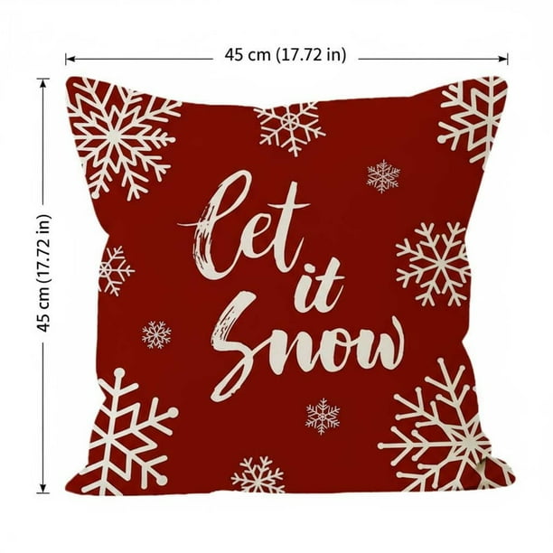Yhmxh Fundas de cojín navideñas con fondo rojo y diseños de copos de nieve.