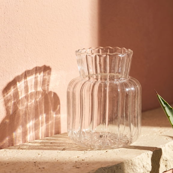 Decorative Glass Vase Striped Style Flower Holder Hydroponic Plant Vase Ornament