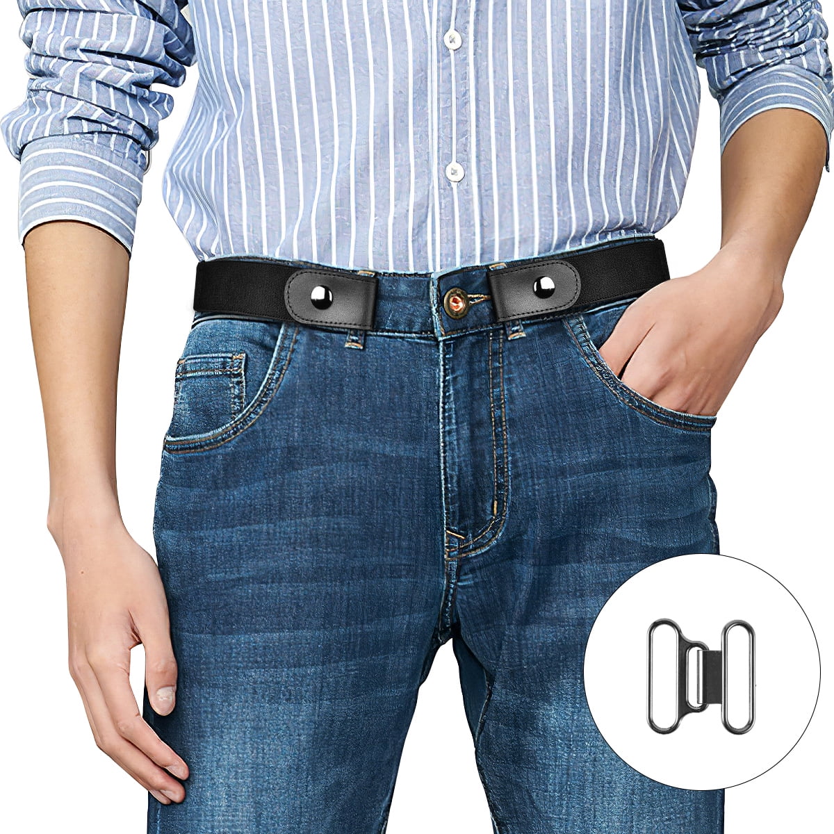 Buckle-free Belt Comfortable Invisible Waist Belts No Show Stretch for Jeans - Black - Walmart.com