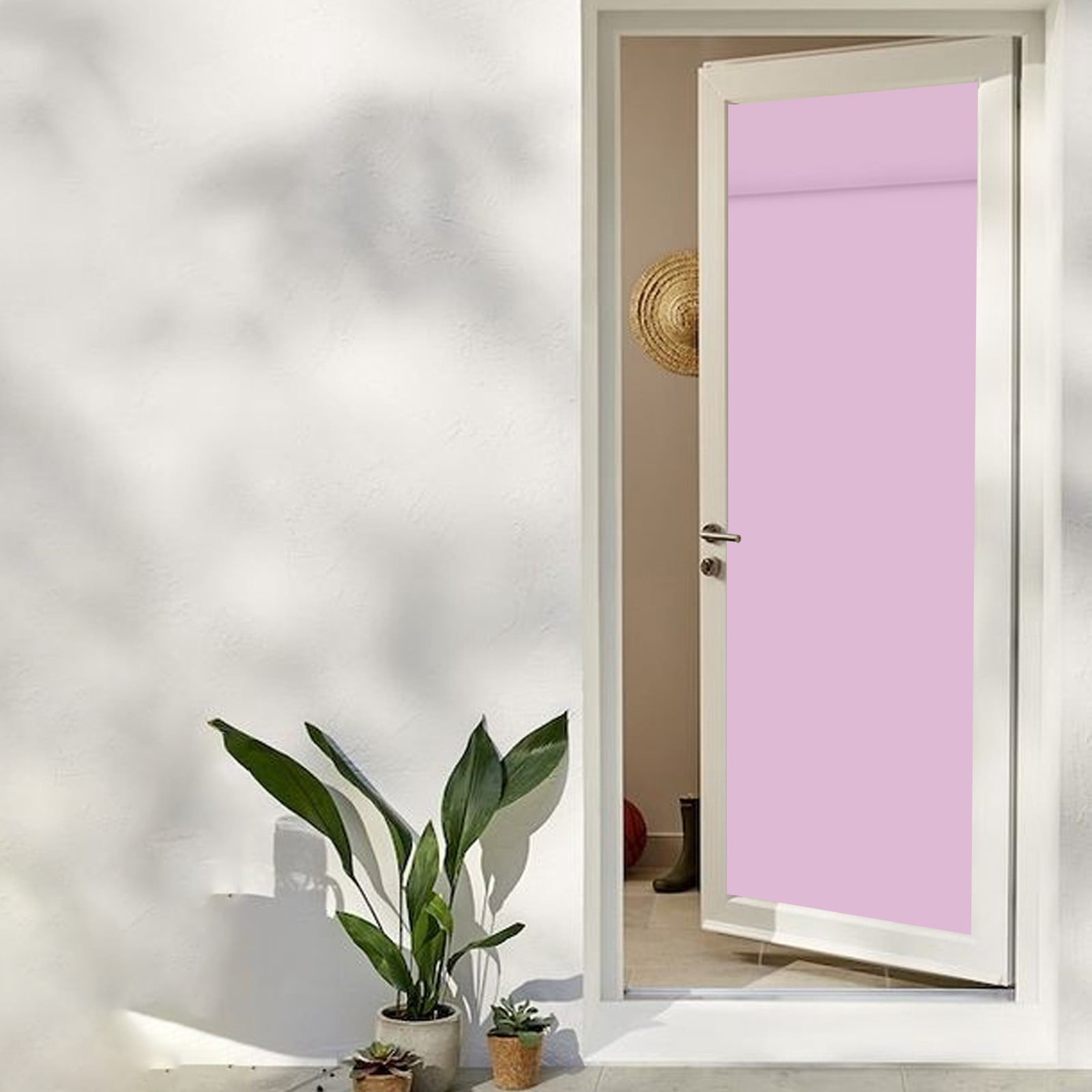 Solid Blackout Window Shade, Self Adhesive Roman Blind for Door, Polyester Light Blocking