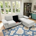thumbnail image 5 of 105.5" L-Shaped Oversized Velvet Sofa with 1 Ottoman & Storage Seat & High-Density Foam Cushion, Upholstered 3-Seater Couch with Square Arms & Cushion Back, Easy Assembly, for Living Room,Cream White, 5 of 10