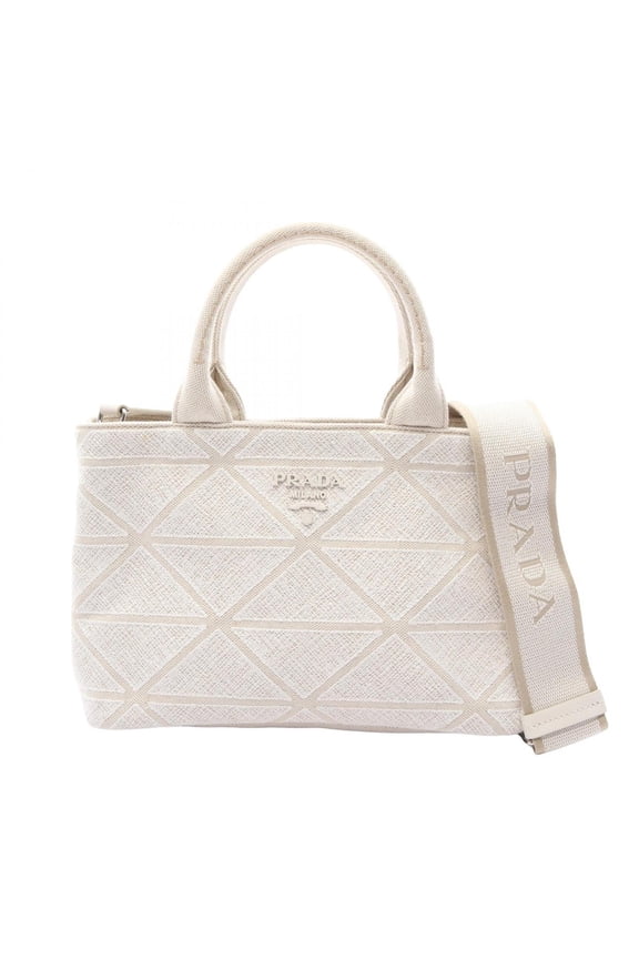 Pre-Owned Prada CANAPA 2-Way Tote Bag/Handbag, Canvas, Women's, Beige/White, 1BG439