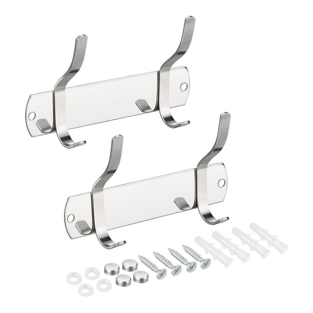 Abrigos Gancho Perchero, Inoxidable Acero Pared Montado con 2 Ganchos Gancho Raíl Pared Perchas para Dormitorio, Baño Plata 2uds Unique Bargains percheros
