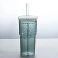 thumbnail image 5 of Iodue Tumbler with Straw Glass Cups With Drinking Tube And Lids 1Pcs 20oz Glass Cups Drinking Jar Clear Iced Coffee Cups Vintage Ripple Glassware For Water Coffee Tea Clear, 5 of 10