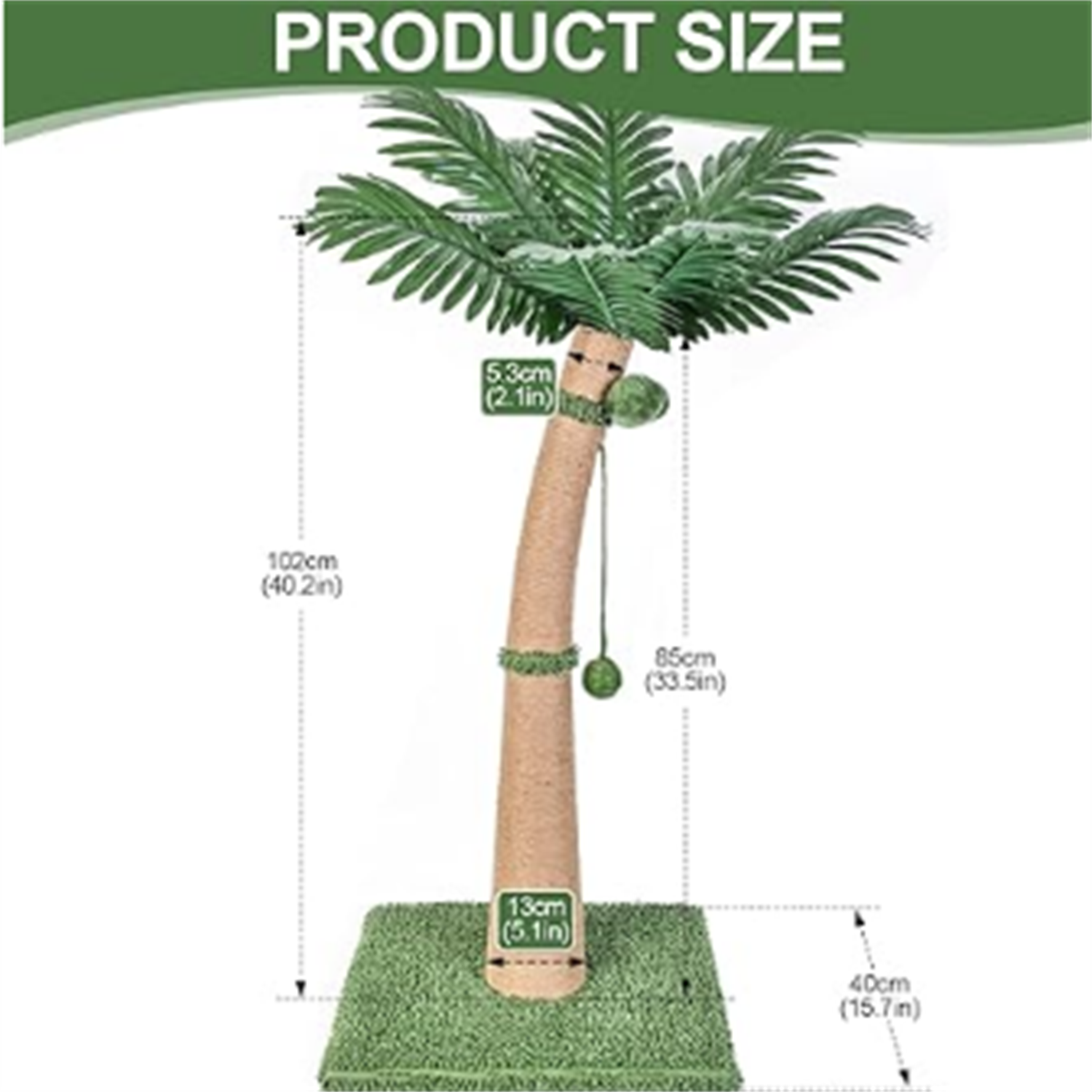 40'' Tall Cat Scratching Post Cat Tree, Curved Design Cat Scratcher Post with 3 Interactive Balls, Natural Sisal Rope Cat Scratching Posts for Indoor Cats Adults Kittens, Multi-Combinable (Style A)