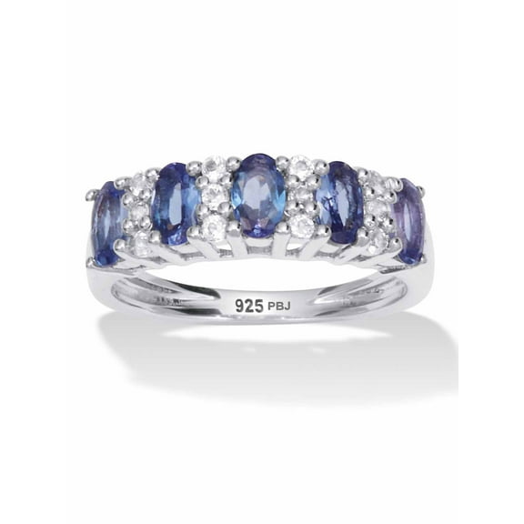 PalmBeach Jewelry 1.32 TCW Oval Cut Genuine Purple Tanzanite and Genuine White Topaz Sterling Silver Ring