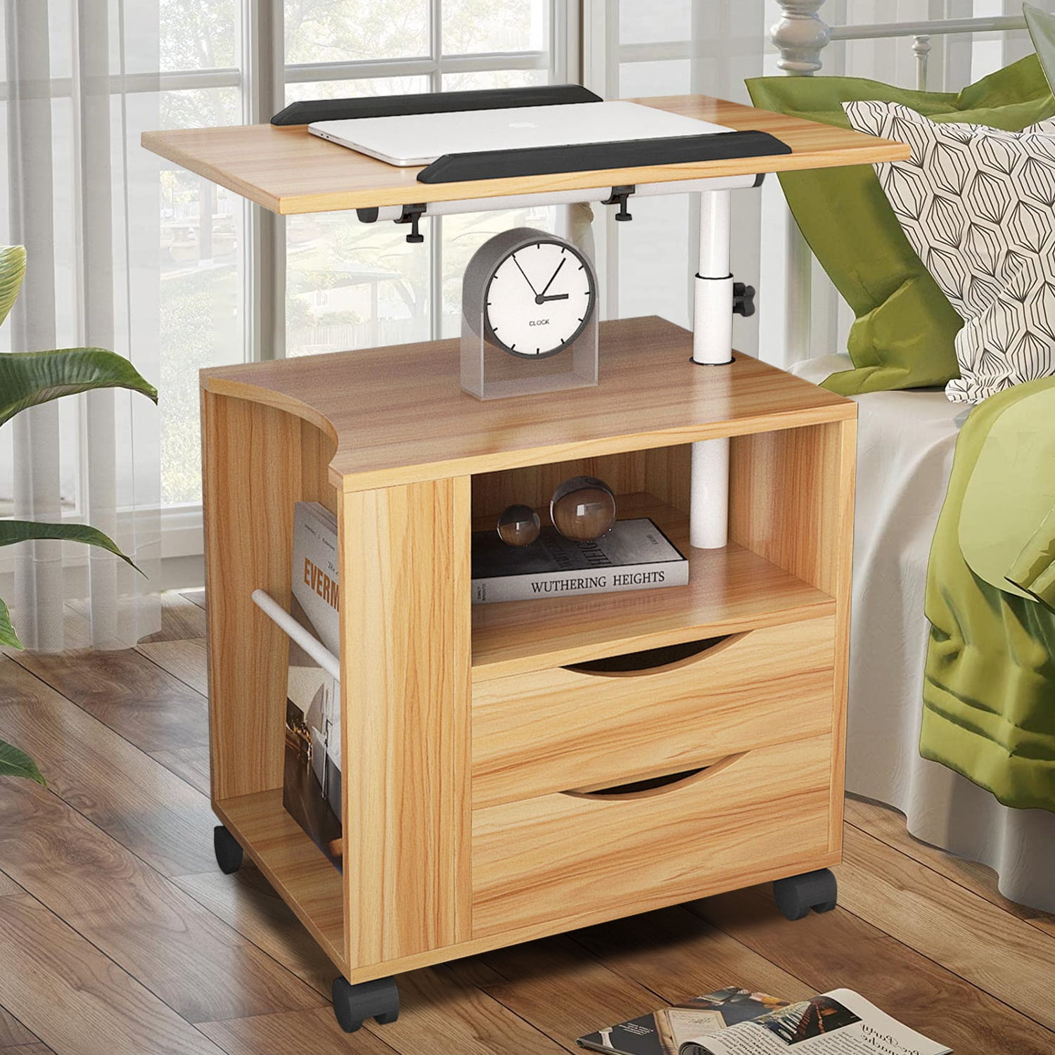 Overbed End Table, BTMWAY Height Adjustable Wood Nightstand Bed Table