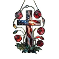 Darzheoy Acrylic Patriotic Cross Stained Glass Window Hanging Decor 4th of July Cross with Flowers Acrylic Suncatcher Window Ornaments for Independence Day Memorial Day Home Wall Decor