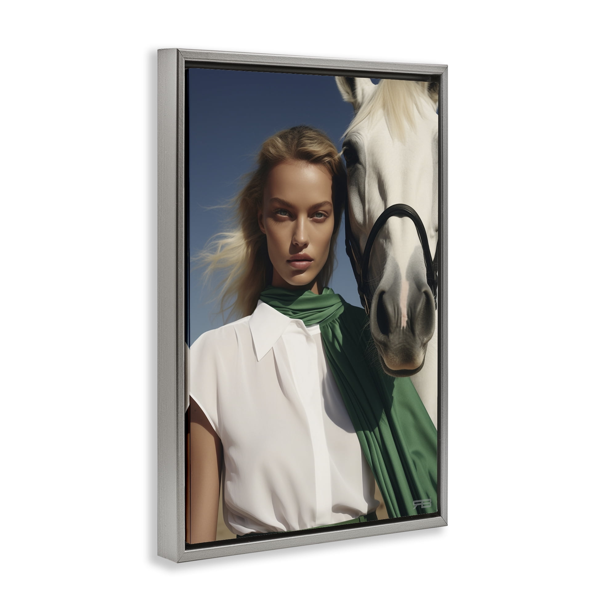 Stupell Industries Horse & Girl Friendship People Painting Gray Floater Framed Canvas Art Print Wall Art, 17 x 25