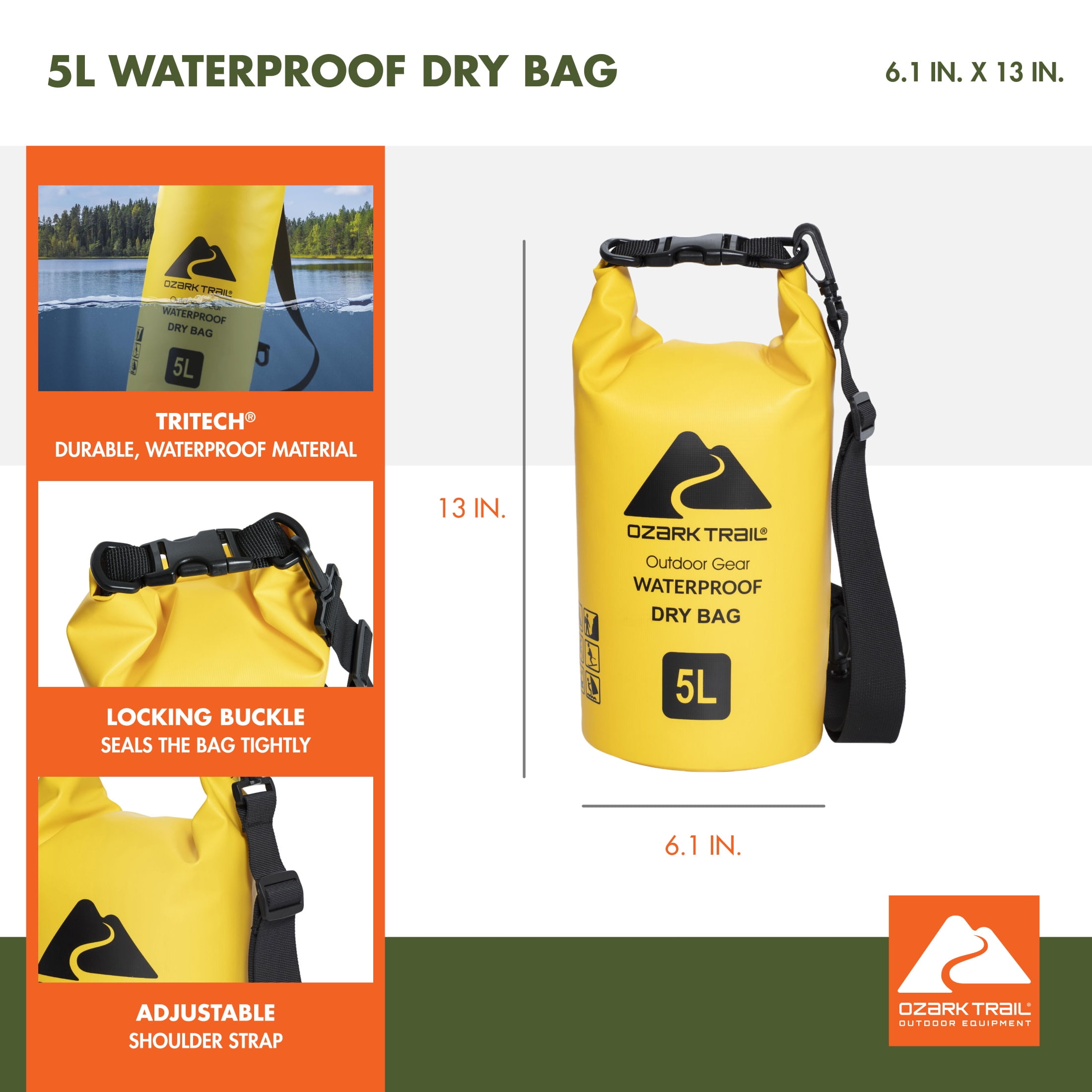 Ozark Trail Waterproof Tritech 5L Dry Bag with Shoulder Strap