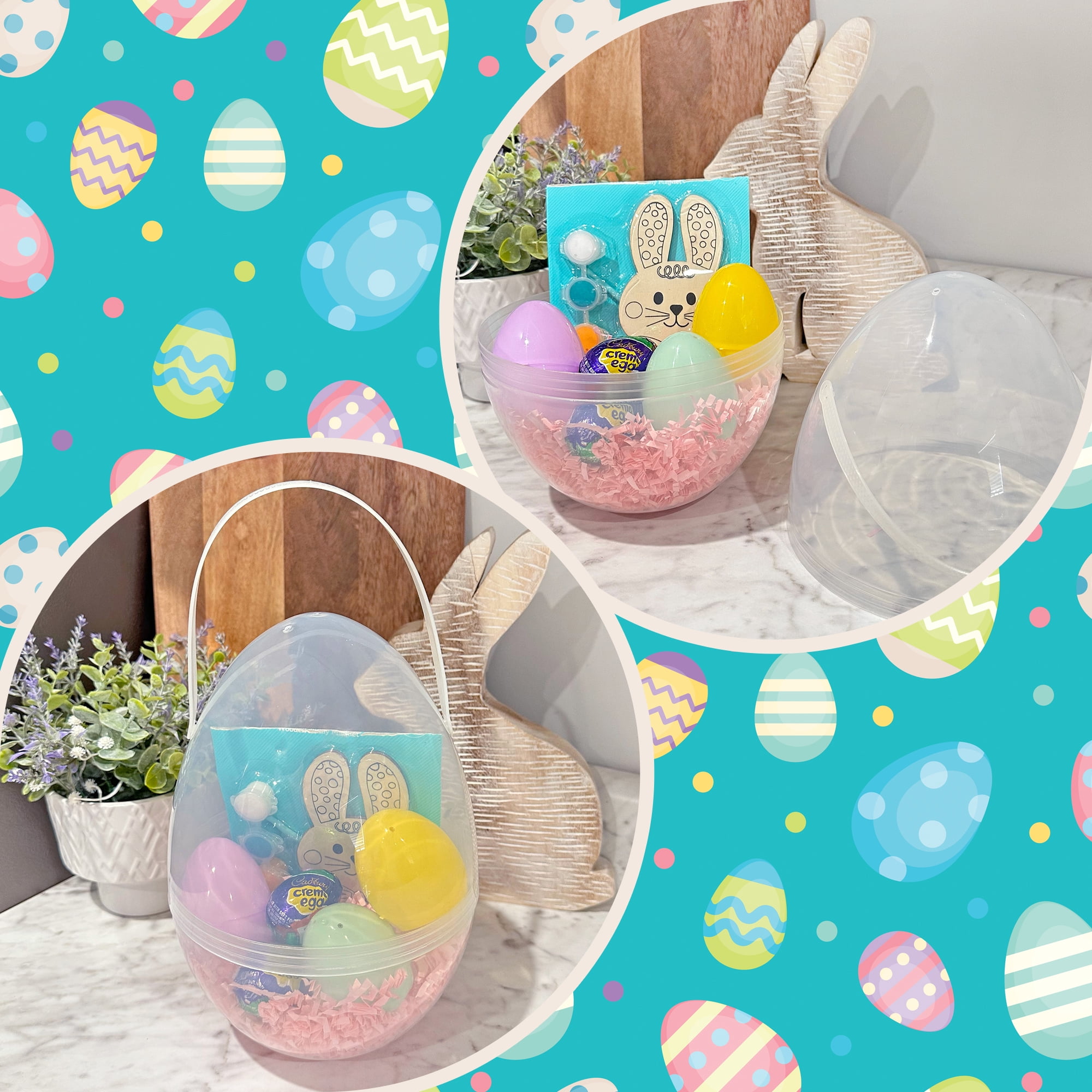 Cornucopia Brands Jumbo Plastic Easter Eggs (4-Pack, 10-Inch); Giant Clear Egg-Shaped Buckets w/ Handles