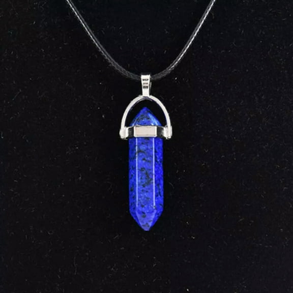GKNET Natural Lapis Lazuli Quartz Crystal Point Wand Pendant Necklace Silver Plated