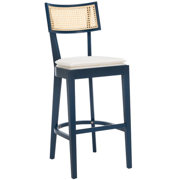 SAFAVIEH Galway Contemporary Cane Bar Stool, Navy/Natural (18.5 in. W x 20.6 in. D x 46.7 in. H)