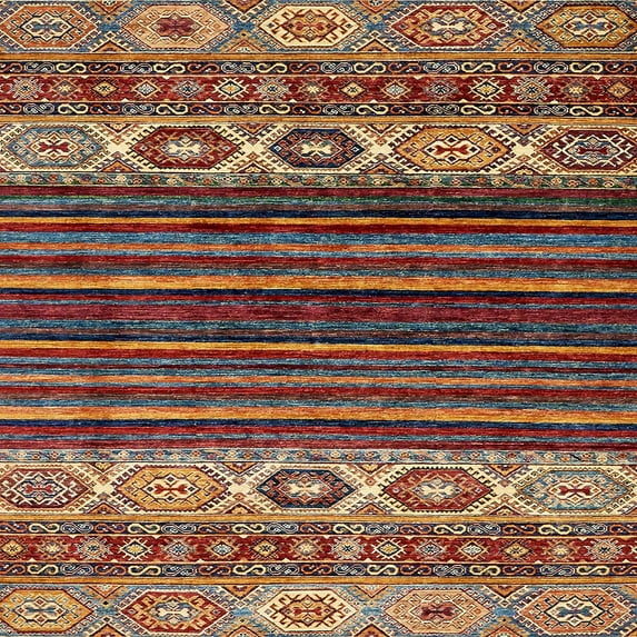 Ahgly Company Indoor Square Abstract Saffron Red Abstract Area Rugs, 7' Square