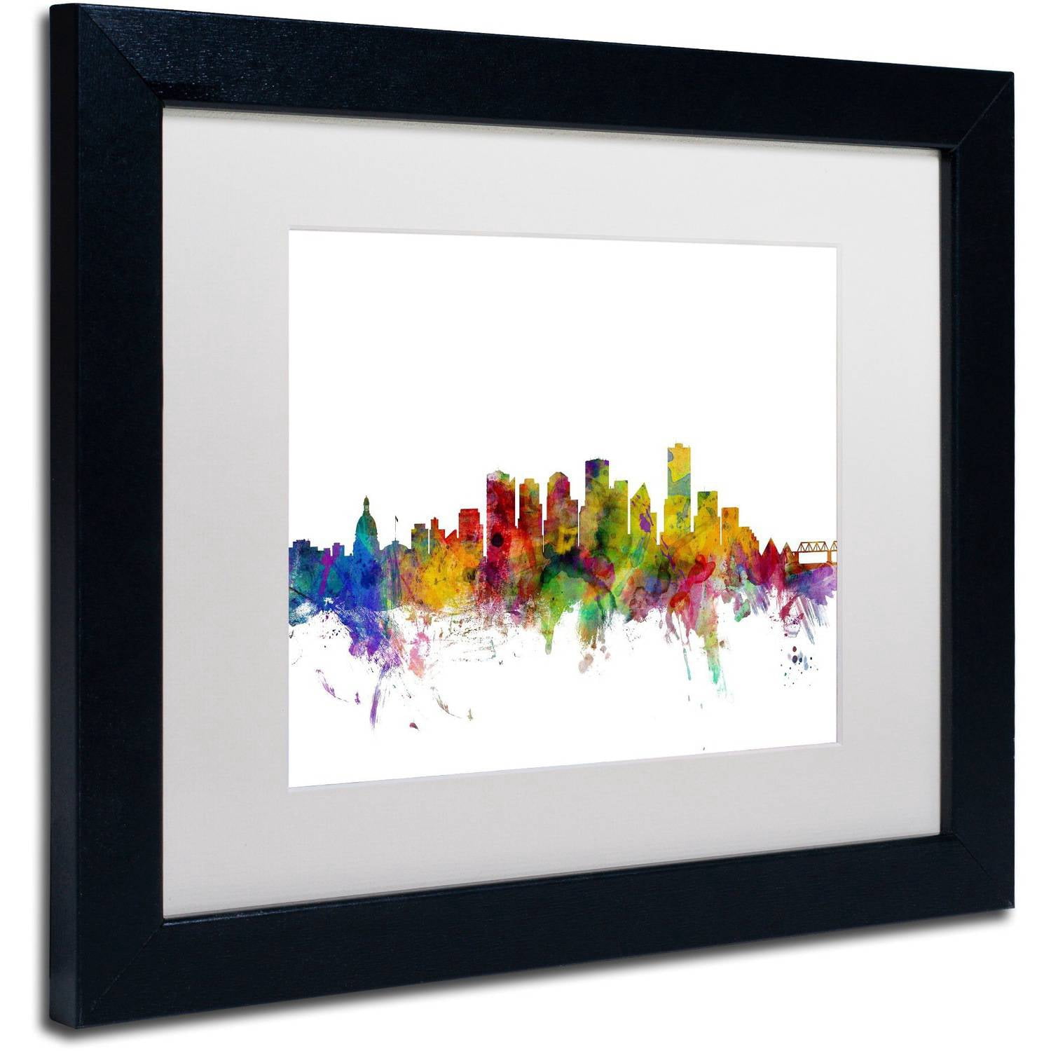 Trademark Fine Art "Edmonton Canada Skyline" Canvas Art by Michael Tompsett White Matte, Black Frame