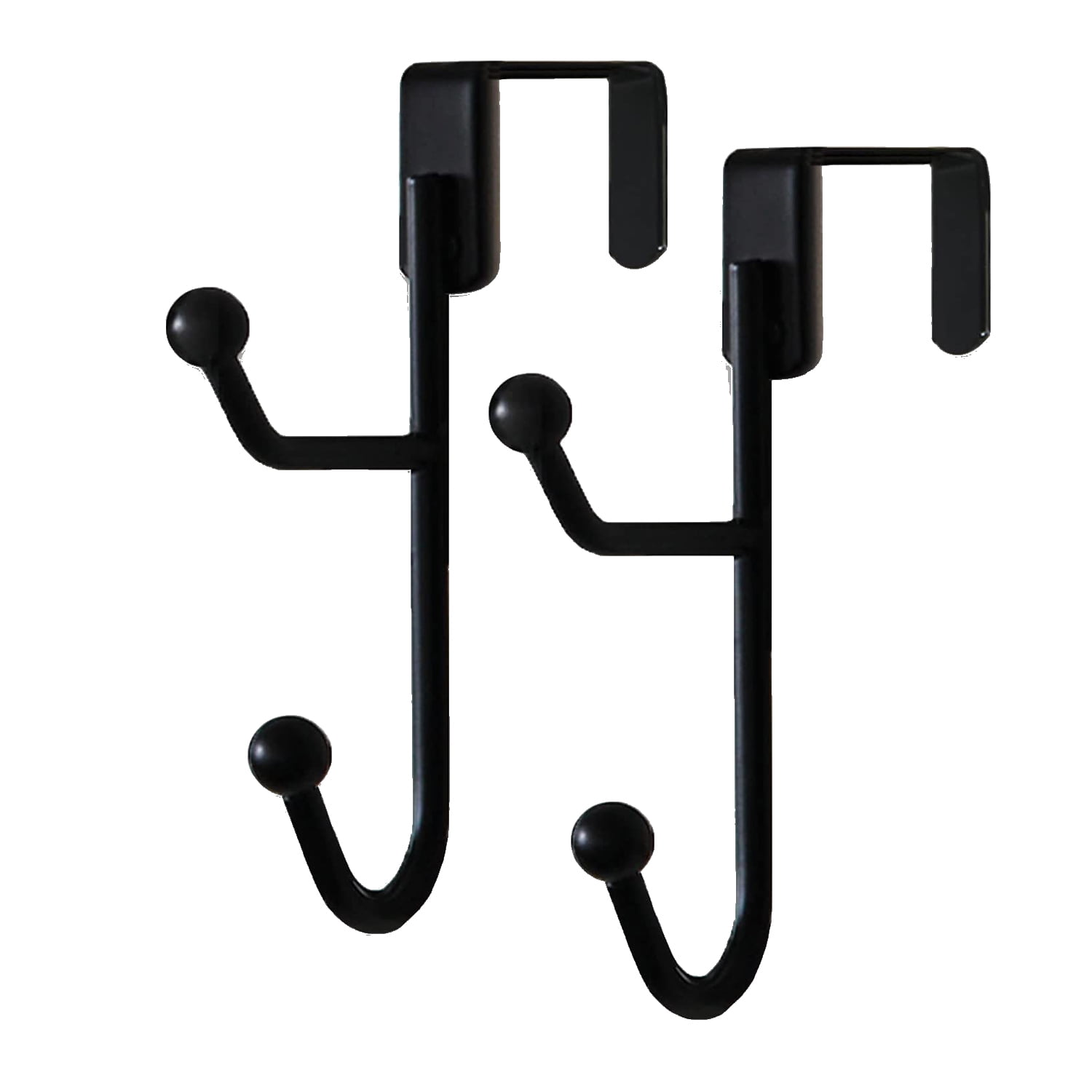 2 Pack Over the Door Hooks Hanger, Sturdy Metal Double Hook, Black