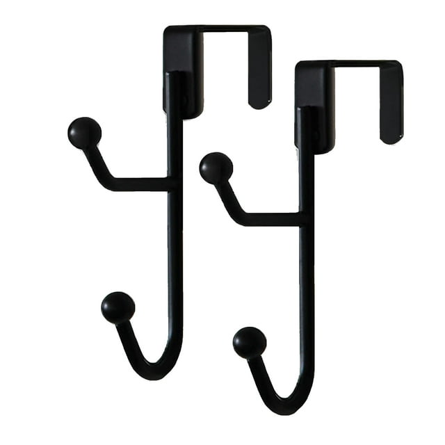 Paquete de 2 para Colgar Sobre la Puerta, Gancho Doble de Metal Resistente para Colgar Abrigos, Sombreros, Batas, Toallas, Negro