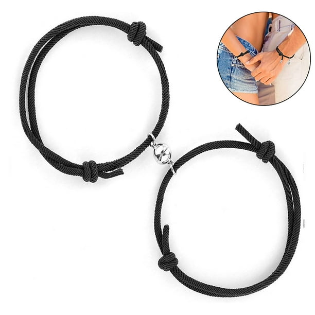 Magnetic Charm Pendant Couple Bracelets - Braided Rope Bracelet with  Magnetic Bells and Vows of Eternal Love Charms for Women and Men (1 Pair) 
