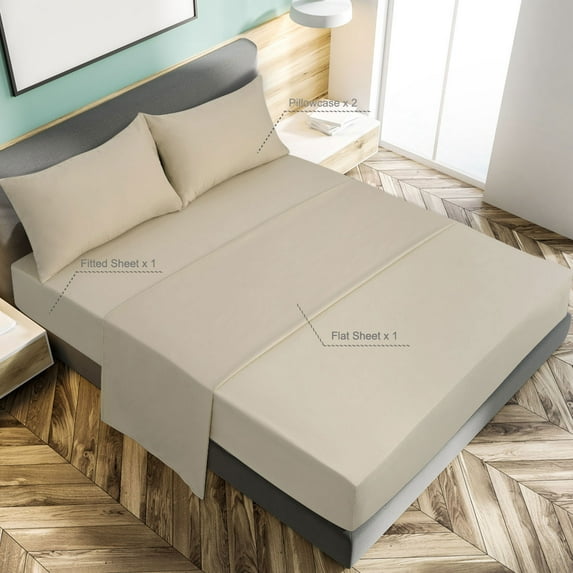 PiccoCasa 110gsm Brushed Polyester Microfiber Fabric Bed Sheets Bedding Set 4-Pieces, Khaki Full