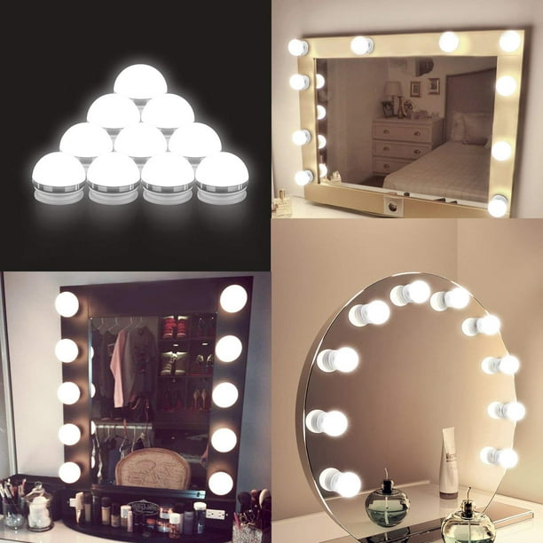 Vanity Lights for Mirror, DIY Hollywood Lighted Makeup Vanity Mirror with  Dimmable Lights, Stick on LED Mirror Light Kit for Vanity Set, Plug in  Makeup Light for Bathroom Wall Mirror, 10-Bulb 