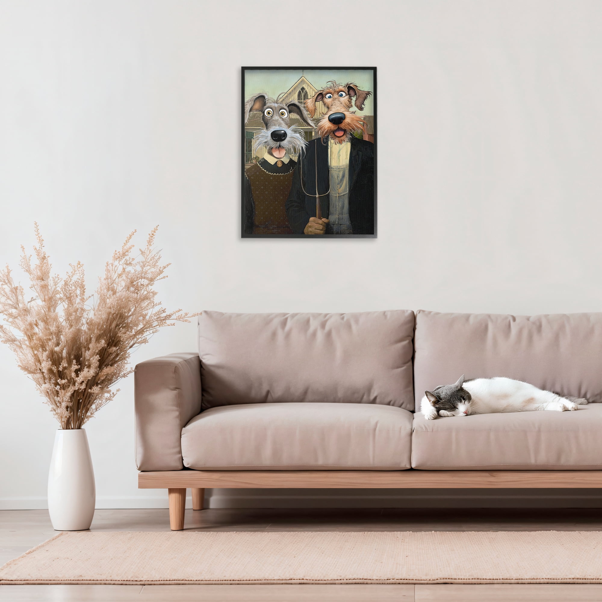 Stupell Industries American Gothic Pups Black Framed Giclee Art, design by Tina LeCour