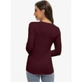 thumbnail image 2 of Womens Fall Deep V Neck Long Sleeve Shirts Modal Slim Fit Basic Tee Tops, 2 of 6