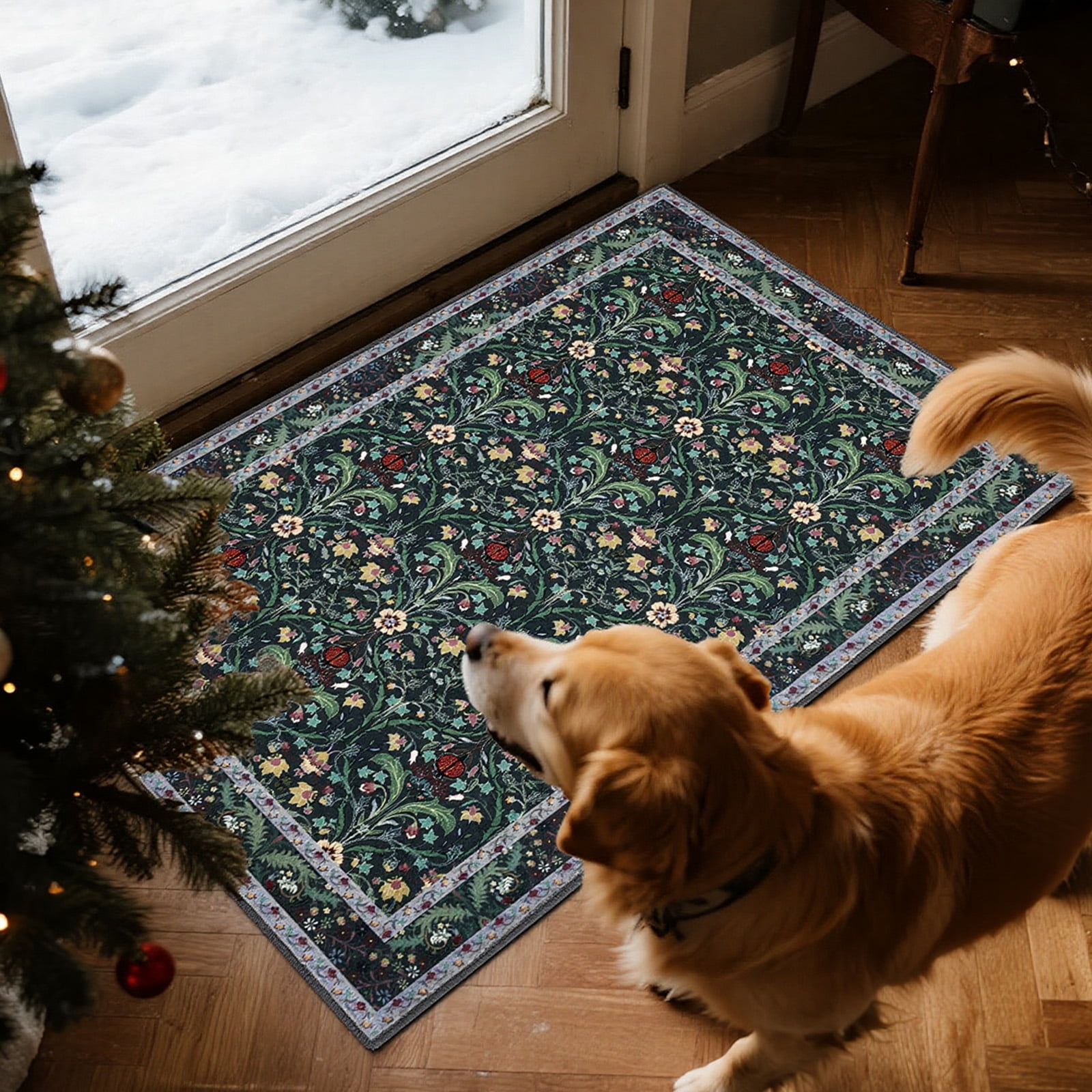2x3 Indoor Entryway Rug, Small Washable Area Rug Non-Slip Floral Door Mat Entrance, Boho Low Pile Floor Carpet for Door, Entrance, Farmhouse,Bathroom, Bedroom, Kitchen